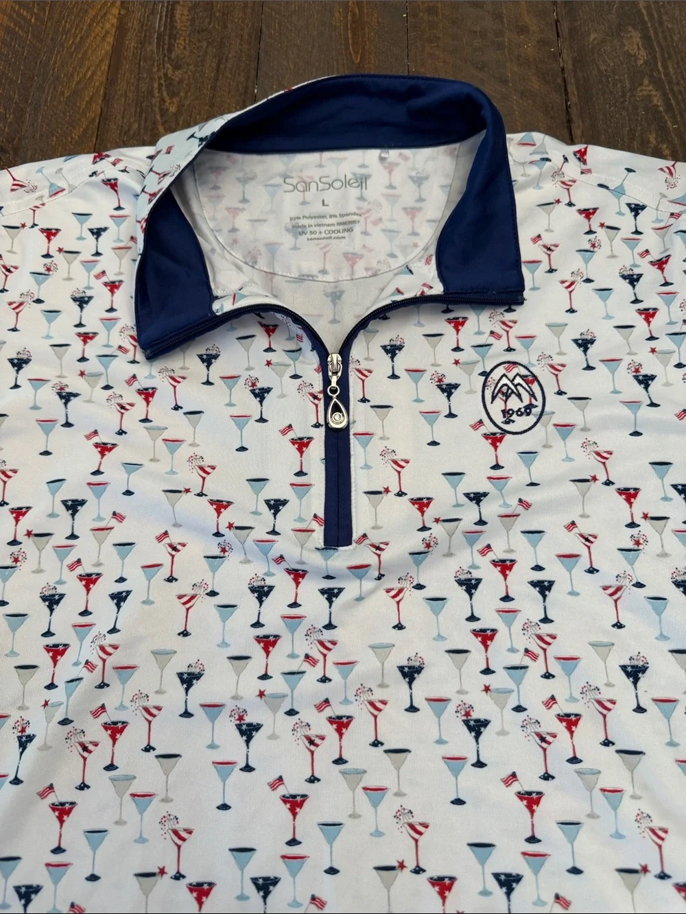 SanSoleil SolCool Sleeveless Golf Tennis Polo Shirt Martini Print UV 50+ L